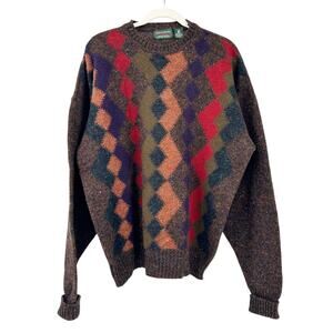 Savile Row Mens Fall Grandpacore England Argyle 100% Wool Pullover‎ Sweater XL